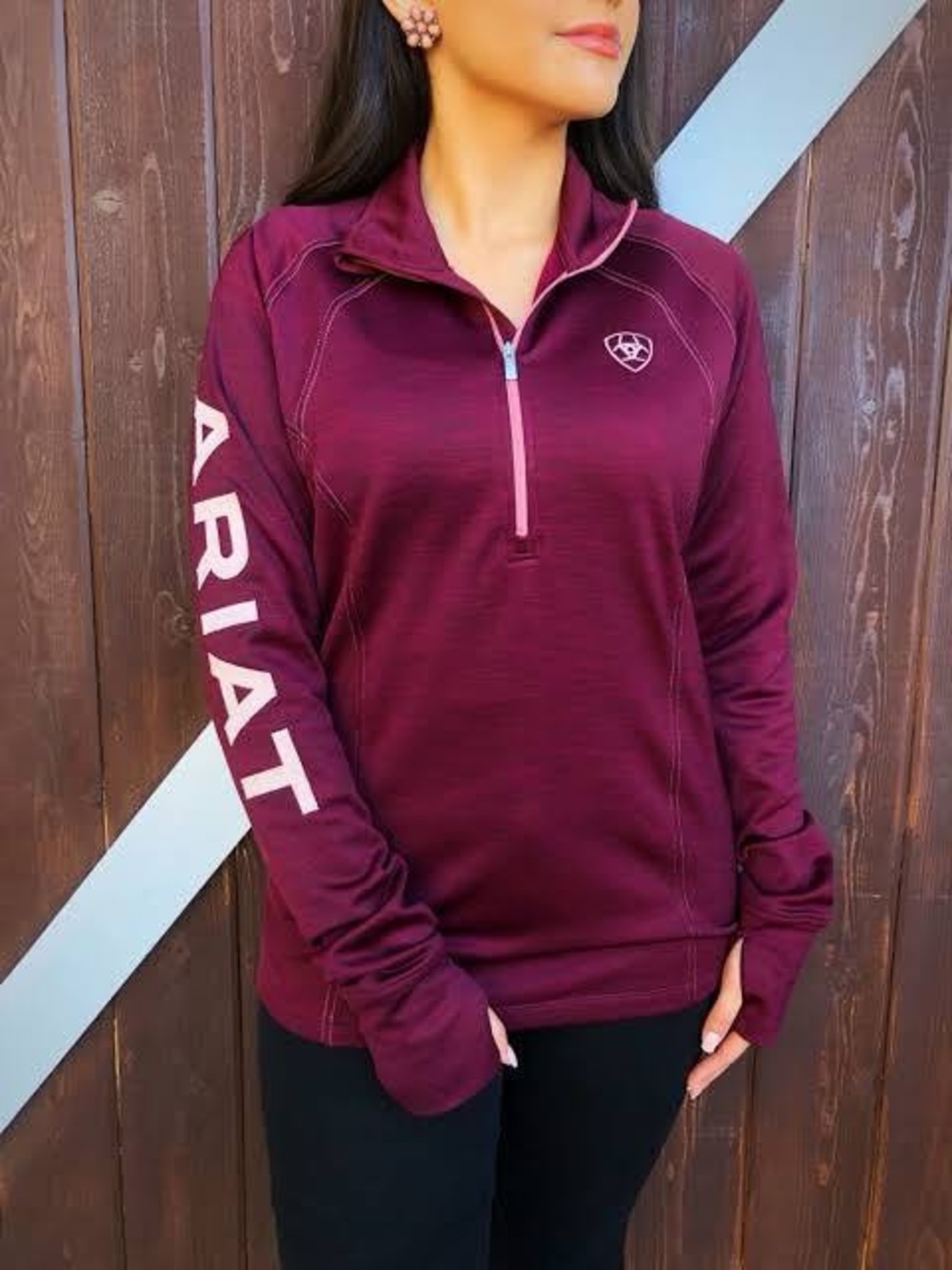 Ariat | Women's Tek Team 1/2 Zip Sweatshirt | Burgundy | Size Medium - Picture 1 of 5